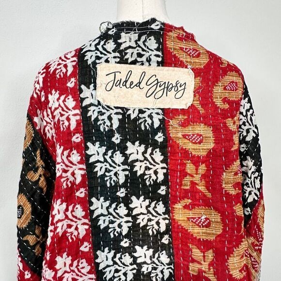 Jaded Gypsy Kantha Kimono OS  Frayed Edges Boho Festival Cottage Artsy Rustic - Picture 6 of 16